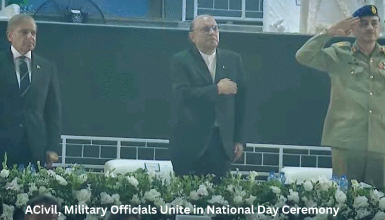 Pakistan’s 78th Independence Day ceremony with military parade, fighter jets salute, foreign contingents, and national leaders.