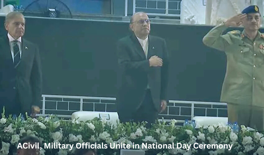 Pakistan’s 78th Independence Day ceremony with military parade, fighter jets salute, foreign contingents, and national leaders.