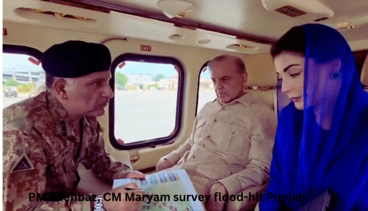 Prime Minister Shehbaz Sharif and Punjab Chief Minister Maryam Nawaz visiting flood-affected areas, reviewing rescue and relief efforts in Punjab.