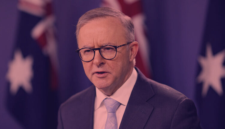 Australian flag with diplomatic handshake symbolizing recognition of Palestine and support for peace in the Middle East.