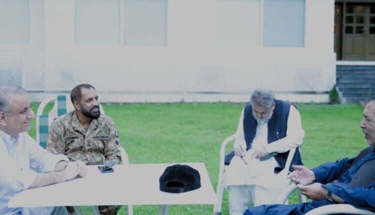 Abdul Aleem Khan meeting Governor Mehdi Shah on Gilgit-Baltistan road restoration efforts.