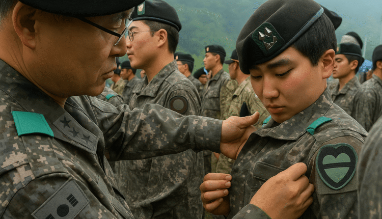 South Korean soldiers standing in formation during a military drill