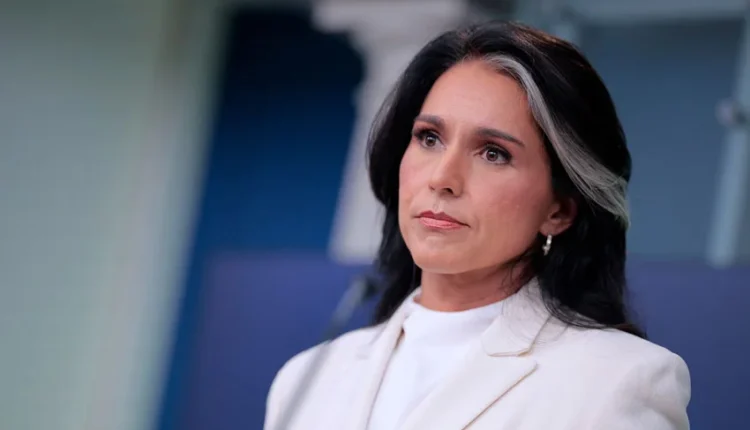 Tulsi Gabbard speaking at press conference about ODNI 2.0 intelligence reforms.