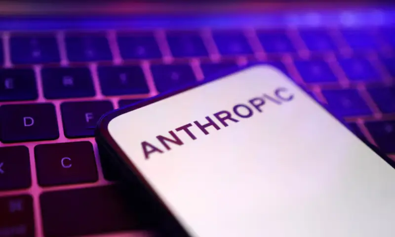 Anthropic headquarters with AI security warning symbol highlighting restrictions on Chinese-owned companies using Claude AI services.