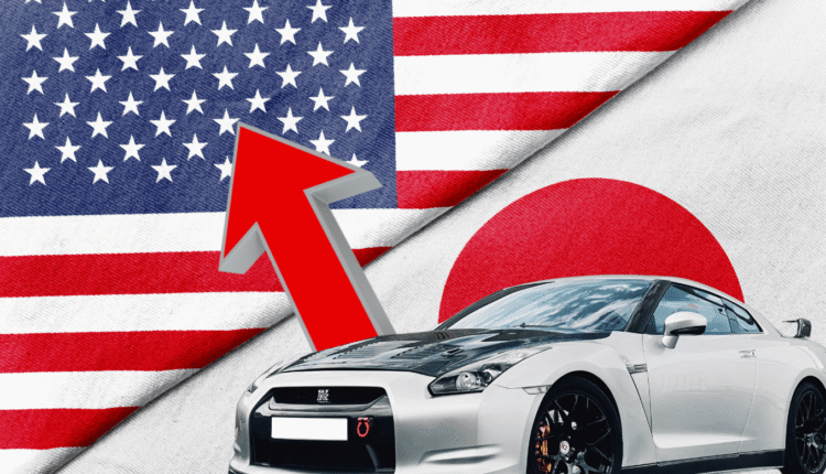 A long line of new Honda cars parked at a Japanese port awaiting export.