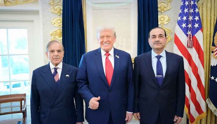 Pakistan's Prime Minister Shehbaz Sharif and Army Chief Asim Munir in a meeting with US President Donald Trump at the White House.