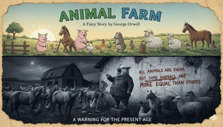 political allegory, classic literature, power corruption, timeless warning, animal fable