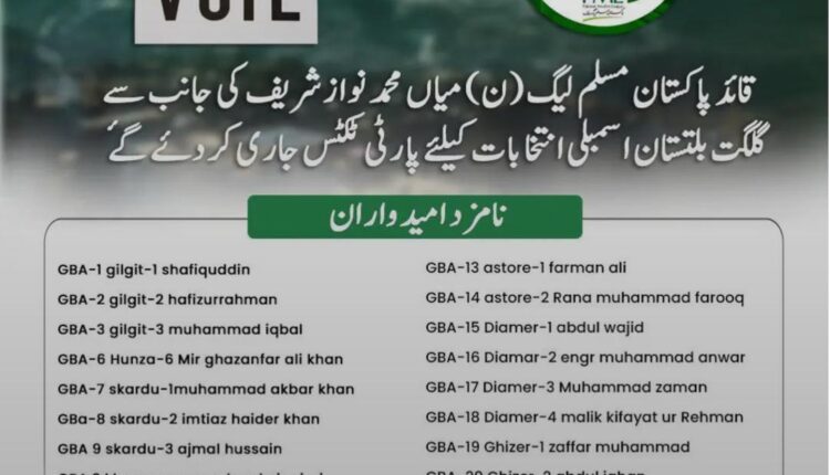 PML-N Finalizes Candidates for Gilgit-Baltistan Assembly Elections