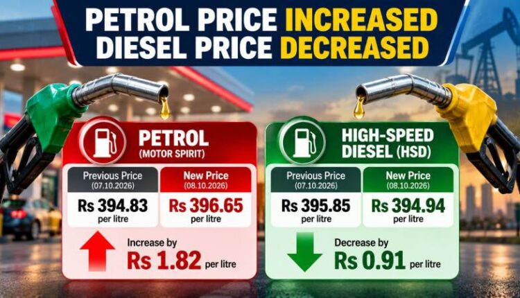 Petrol and high-speed diesel prices have been revised with effect from October 8.
